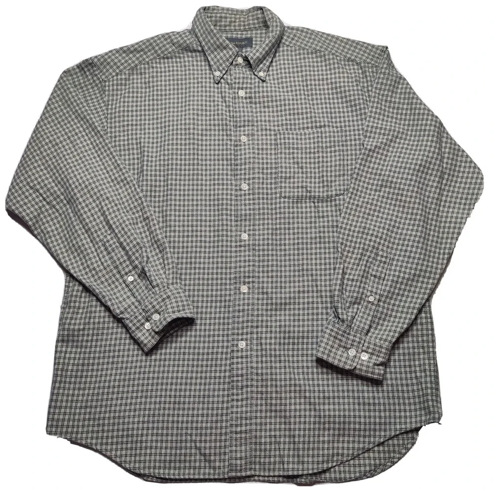 BANANA REPUBLIC Men Large‎ Green Check Medium-Weight Cotton Button Shirt